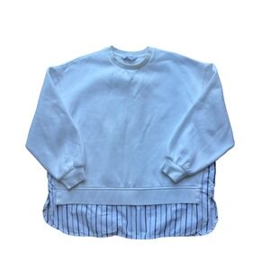 URBAN REVIVO Crewneck Sweatshirt Striped Shirt Hem Layered Look Top Womens L